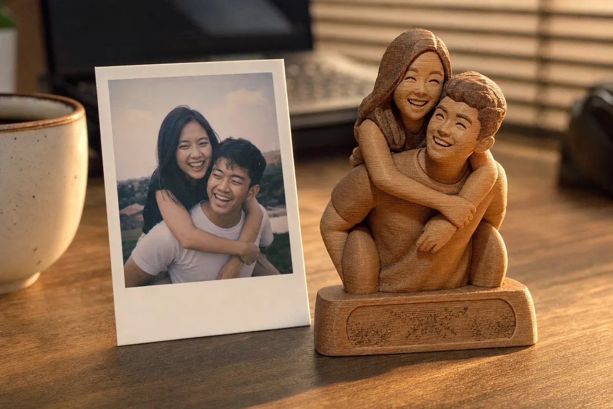 Dari foto couple menjadi figur kayu