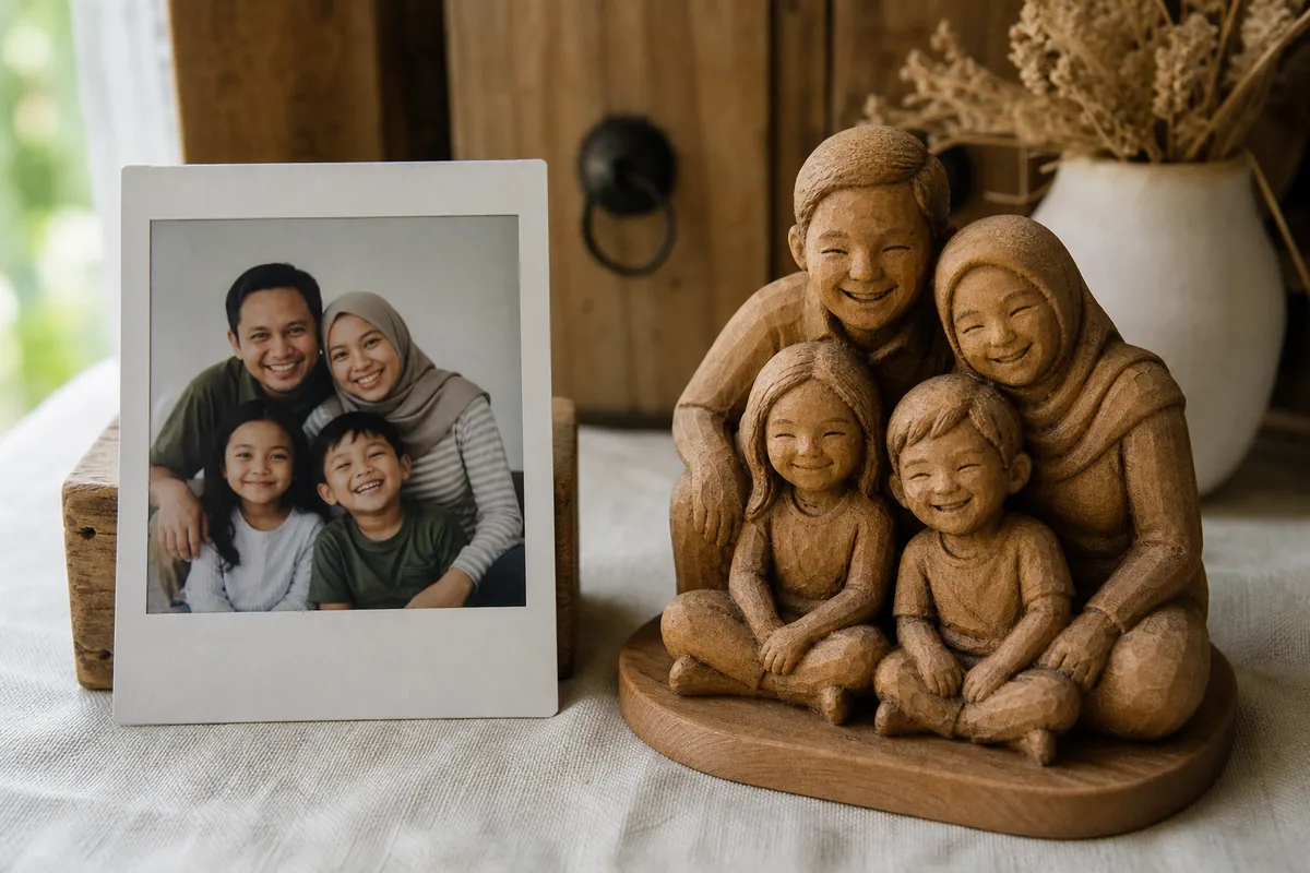 Dari foto keluarga menjadi figur kayu